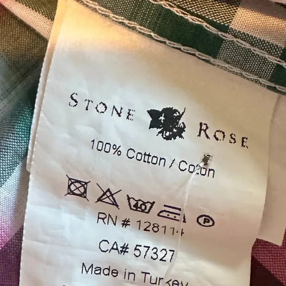 Stone Rose Short Sleeve Button Down Shirt Plaid Embroidered Size Medium 3 Men's - Picture 12 of 12